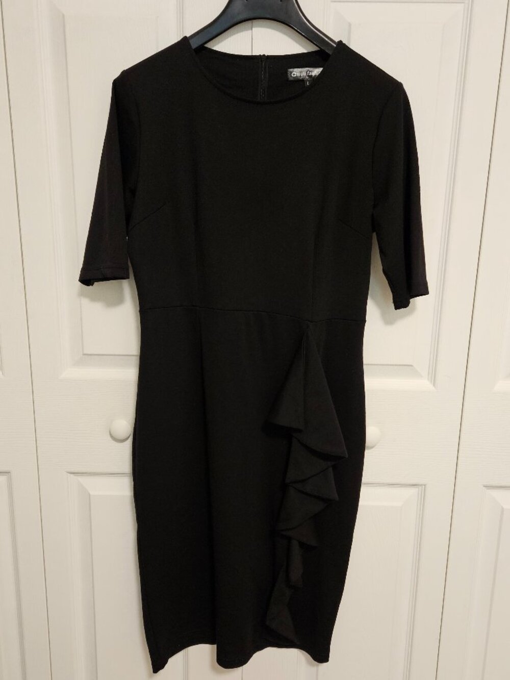 Oxiuli Women's Black Knee-Length Cascading Ruffle Vintage Style Dress Size L